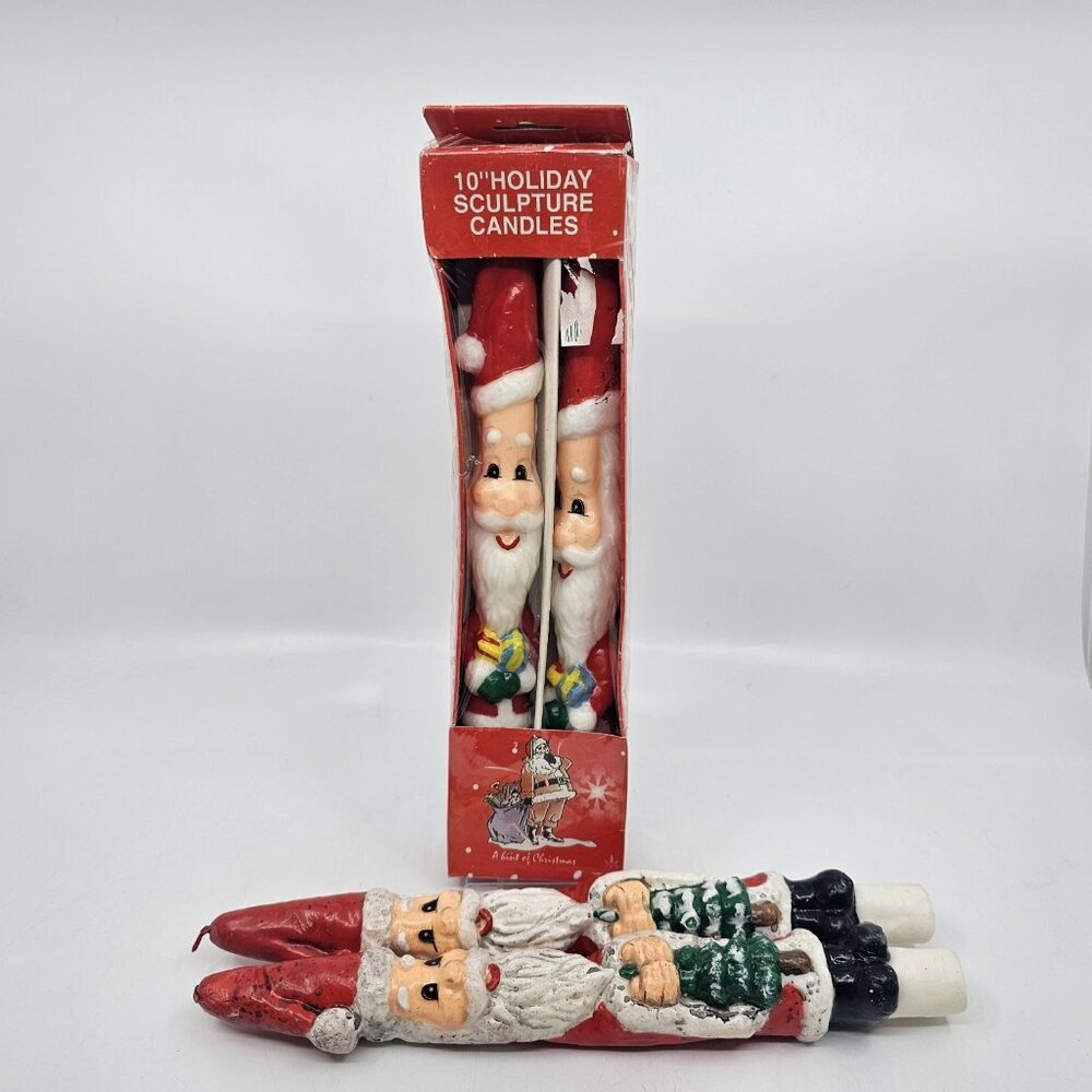 Vintage Santa Claus Christmas Sculpture Candles 10 in Lot of 4 Red White